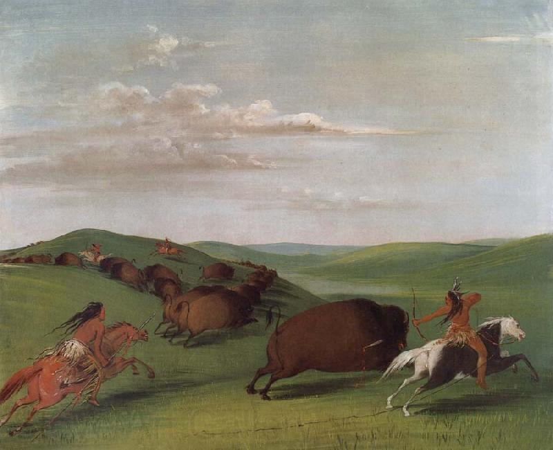 George Catlin Buffalo Chase with Bows and Lances Norge oil painting art